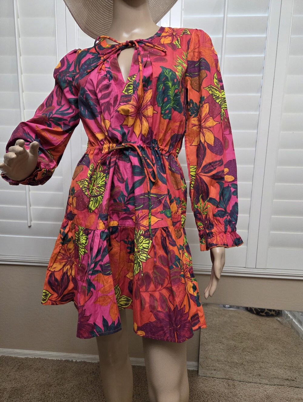 NWT Luna Skies Cotton Blend Vibrant Floral Pink Orange Mini Dress Sz S